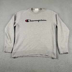 Champion Sweater Mens Large Gray Casual Pullover Sweatshirt *